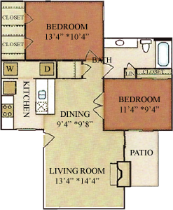 B1 - Two Bedrooms / One Bath - 852 Sq. Ft.*