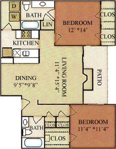 B3 - Two Bedrooms / Two Baths - 971 Sq. Ft.*
